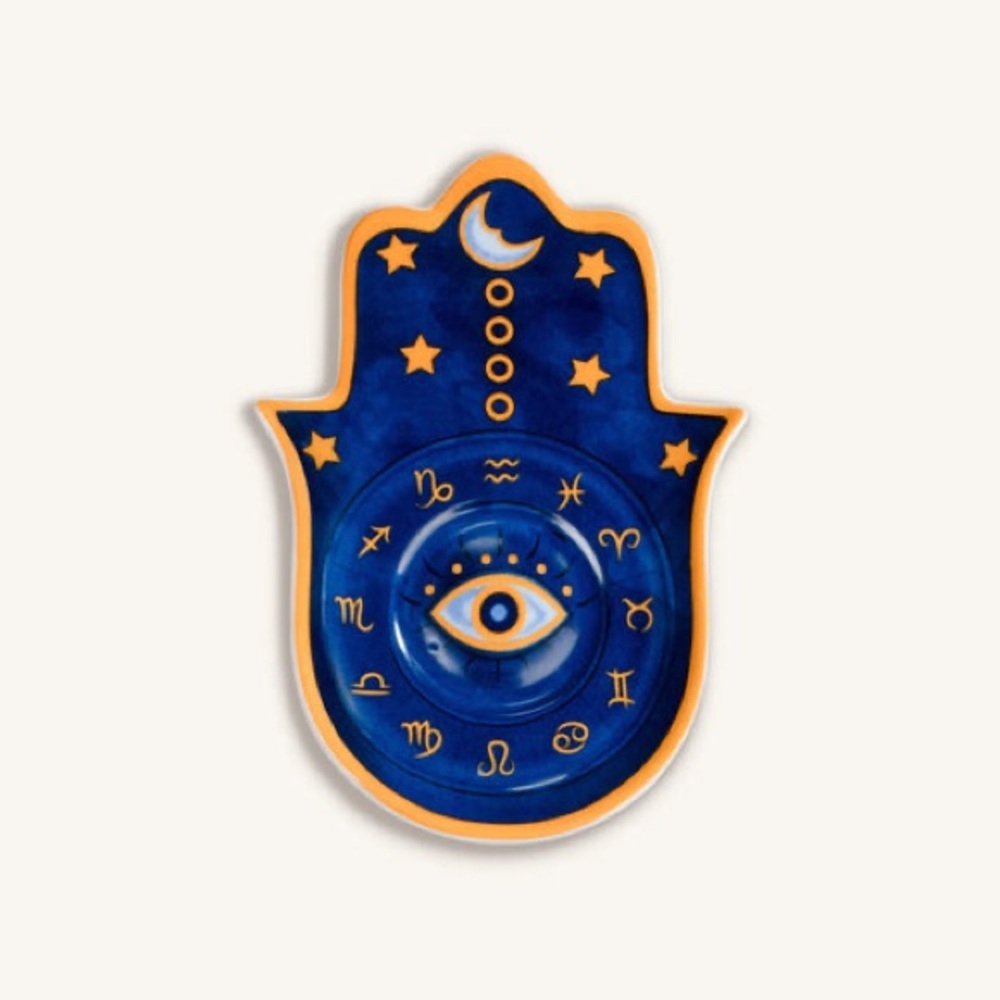 Blue and Orange Hamsa Ceramic Tray